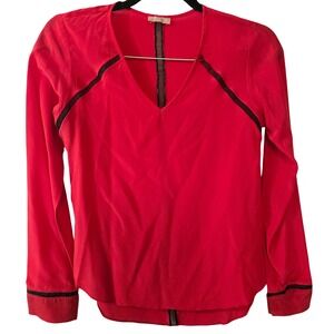 Nell blouse Red 100% Silk V-Neck Long Sleeve Mesh Tape Detail Top Style 4654 XS